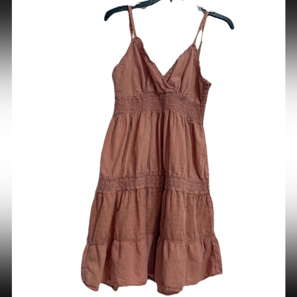Women Brown Bohemian Babydoll Thin Strap Sundress Y2K Tiered Cottagecore Fairy